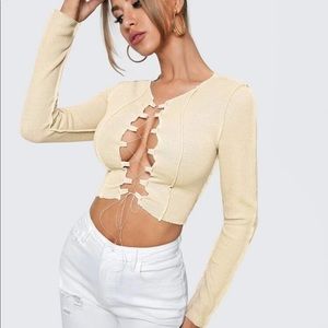 🔥 2/$15 NWOT Lace Up Ribbed Top